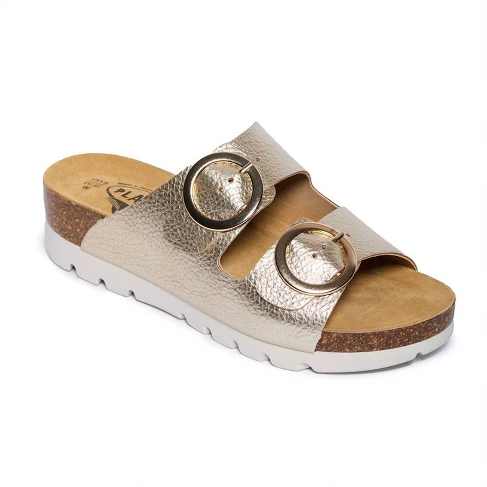 NEW PLAKTON women's cora two-strap sandals in metallic gold